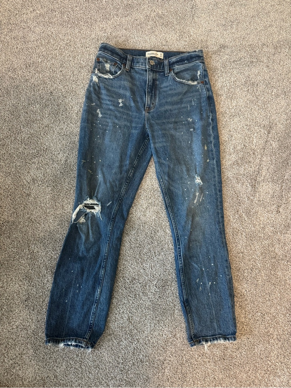 Abercrombie & Fitch High Rise Mom Jeans, size 26R, Paint Splatter
